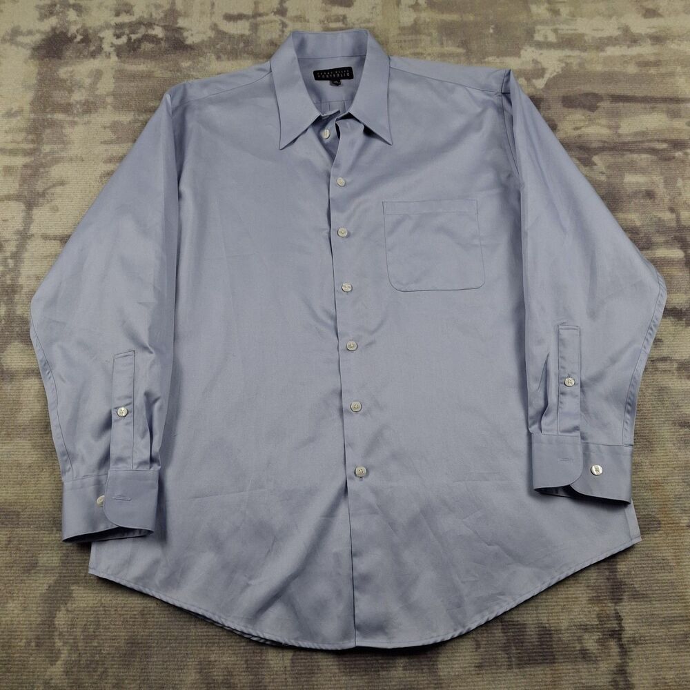 Perry Ellis Portfolio Dress Shirt Mens 16 32/33 Light Blue Long Sleeve Solid L